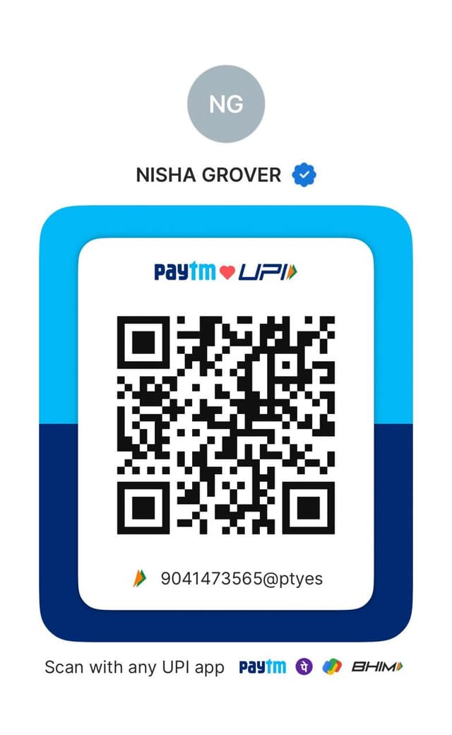 Paytm UPI QR code — scan to pay Nisha Grover